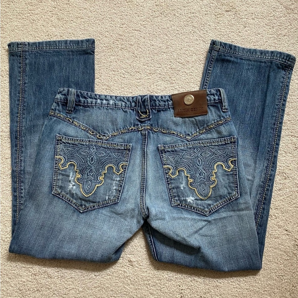 Antik Denim Blue Bootcut Jeans with Gold Accents